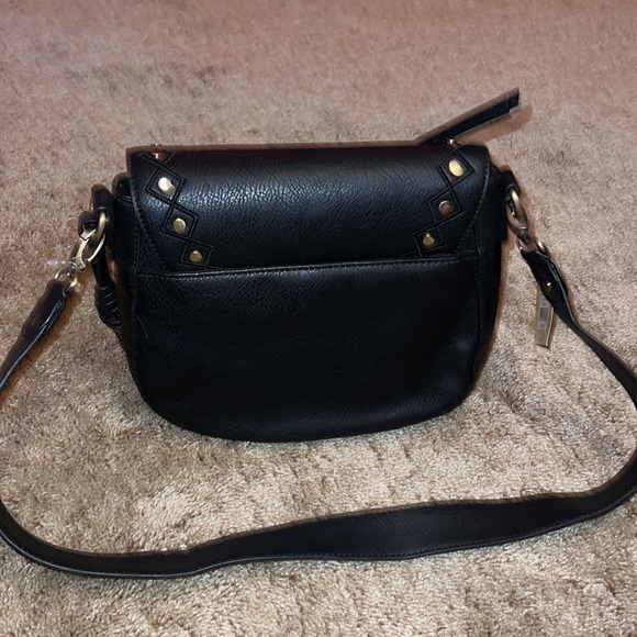 Gal Black Genuine Leather Bronze Studded Flap Satchel Shoulder Bag - Picture 5 of 6